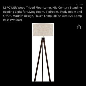 NWOT LEPOWER wooden tripod floor lamp walnut. Box torn on right side
